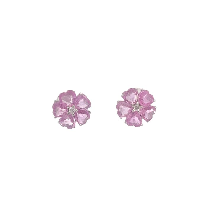 Pink Sapphire Heart Sakura Stud Earrings